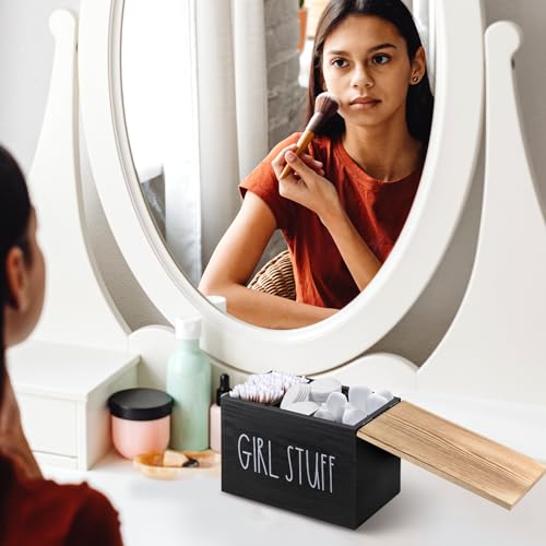 MISTOD Tampons Holder for Bathroom, Pad and Tampon Organizer with Tray Lid, Wooden Feminine